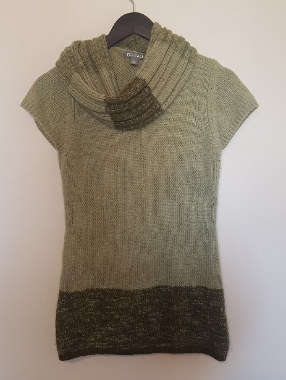 Roz & Ali Olive and Dark Olive Cowl-Neck Short-Sleeve Sweater